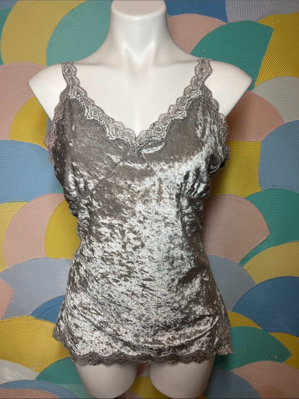Envision Studio Velvet Lace-Trim Chemise in Silver Taupe women’s sz XL